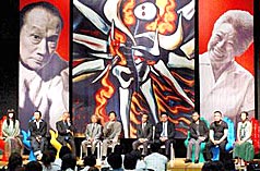 The central panel of Okamoto's mural displayed at a recent press conference in Japan