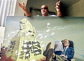 Muayad Muhsin and his painting of Rumsfeld