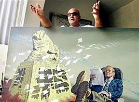 Muayad Muhsin and his painting of Rumsfeld