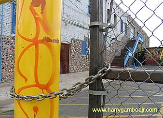 Photo of the locked down Self Help Graphics center by artist Harry Gamboa Jr. - www.harrygamboajr.com