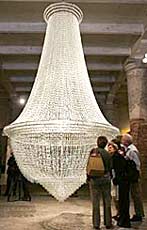 A chandelier made of tampons