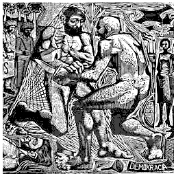 Detail of woodcut print by Collazo